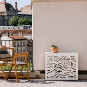 Cache clim aluminium Iris au motif floral, coloris gris anthracite